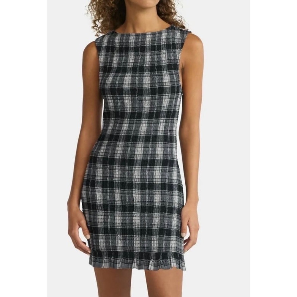 NEW No Boundaries Plaid Smocked Body Con Sleevless Dress